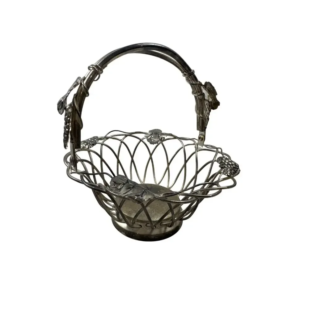 Godinger Vintage Silver Plated Wire Basket Grape Leaf Decorative Display Bowl Sm